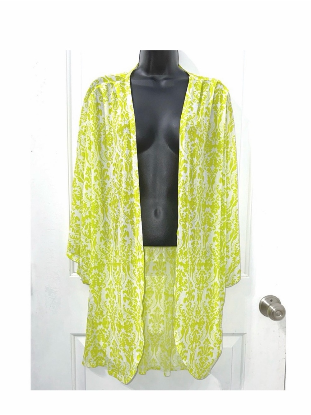 DNA Couture Green Sheer Floral Kimono Shawl